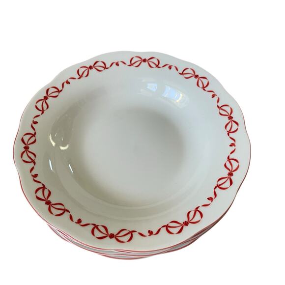 Red Bow Border Ceramic 9in Dinner Bowls Set of 4 Eaton Fine Dining Holiday New - Picture 16 of 16